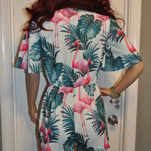 Women's Plunge V Neck Romper Printed Summer Beach Shorts Jumpsuits Playsuit - Picture 5 of 6